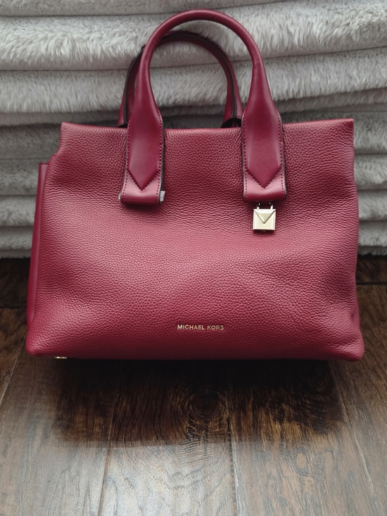 Michael Kors Handbags - NWT Michael Kors Rollins Large Leather Satchel Bag Maroon